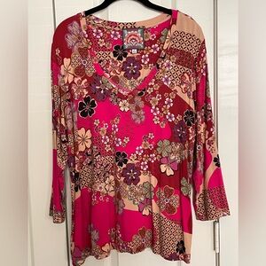 Johnny Was XL Floral Long Sleeve Jersey T-shirt